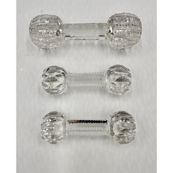 Antique American Brilliant Crystal Cut Glass Faceted Barbell Knife Rest Set of 3 - Picture 4 of 9